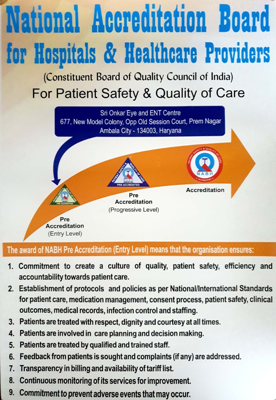 NEBH Certificate of Sri Onkar Eye & ENT Care Centre